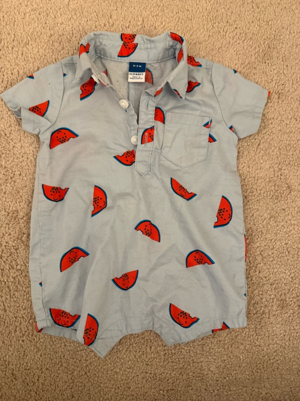 Old Navy Baby Boy Light Blue Watermelon Polo Romper